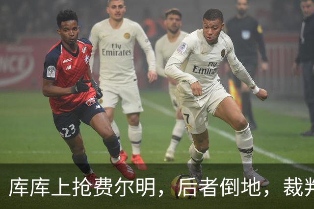 库库上抢费尔明，后者倒地，裁判鸣哨吹库库犯规